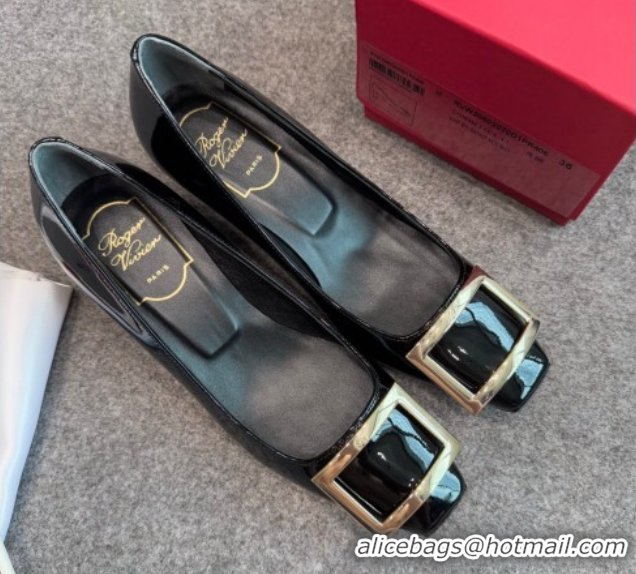 Best Product Roger Vivier Trompette Pumps 4.5cm in Patent Leather with Buckle Black/Gold 1030078