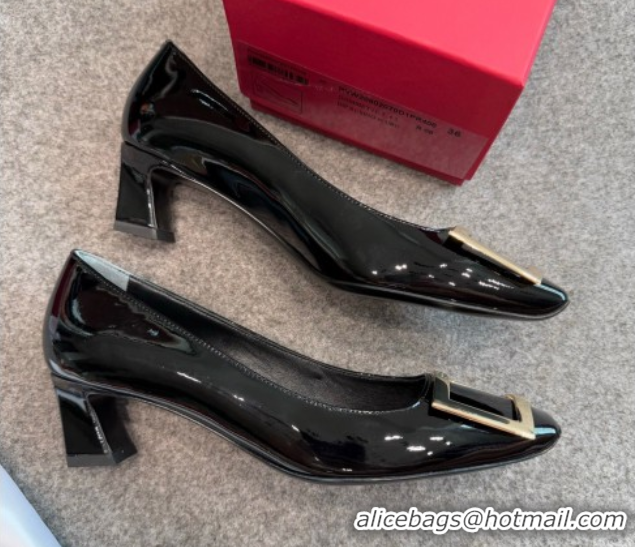 Best Product Roger Vivier Trompette Pumps 4.5cm in Patent Leather with Buckle Black/Gold 1030078