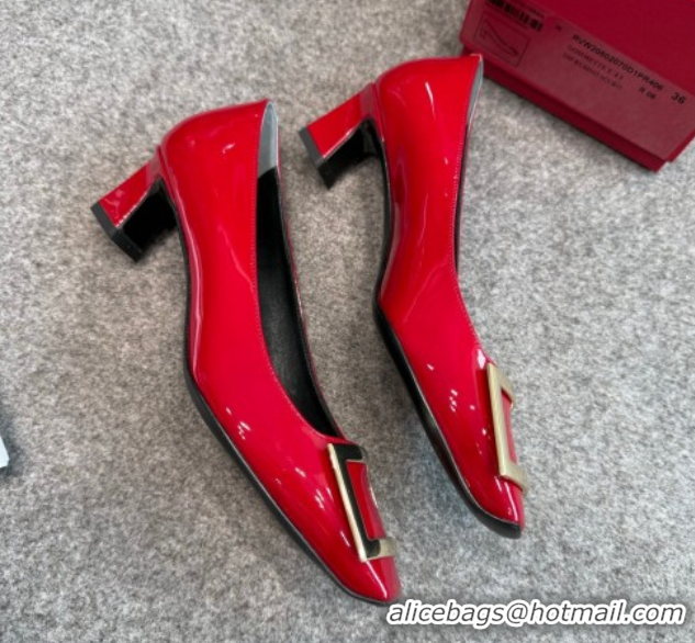 Charming Roger Vivier Trompette Pumps 4.5cm in Patent Leather with Buckle Red 1030079