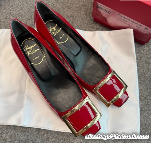 Charming Roger Vivier Trompette Pumps 4.5cm in Patent Leather with Buckle Red 1030079
