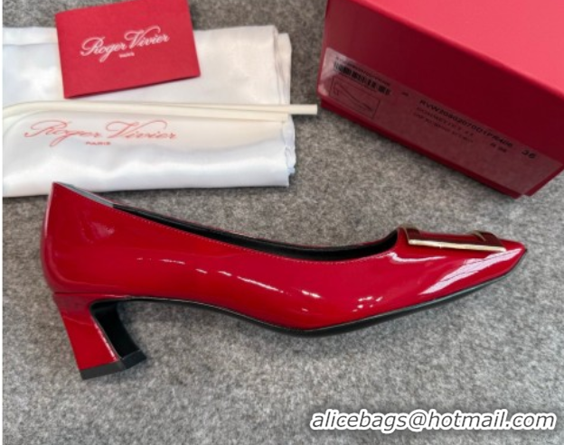 Charming Roger Vivier Trompette Pumps 4.5cm in Patent Leather with Buckle Red 1030079