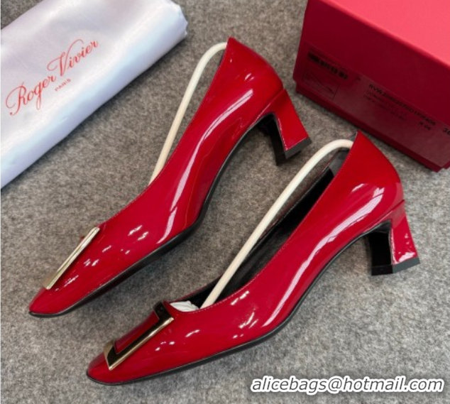 Charming Roger Vivier Trompette Pumps 4.5cm in Patent Leather with Buckle Red 1030079