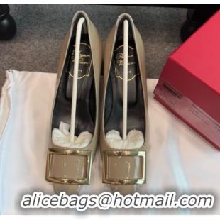 Pretty Style Roger Vivier Trompette Pumps 4.5cm in Patent Leather with Buckle Grey 1030080