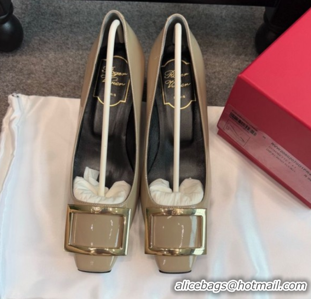 Pretty Style Roger Vivier Trompette Pumps 4.5cm in Patent Leather with Buckle Grey 1030080