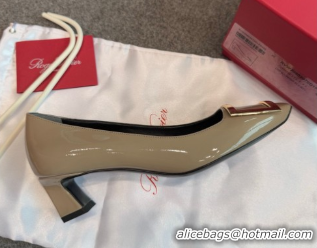 Pretty Style Roger Vivier Trompette Pumps 4.5cm in Patent Leather with Buckle Grey 1030080