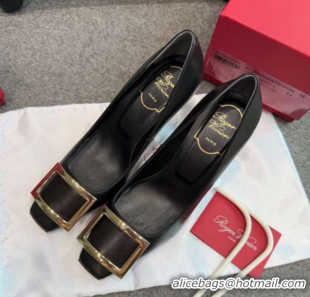 Shop Duplicate Roger Vivier Trompette Pumps 7cm in Calf Leather with Buckle Black 1030081