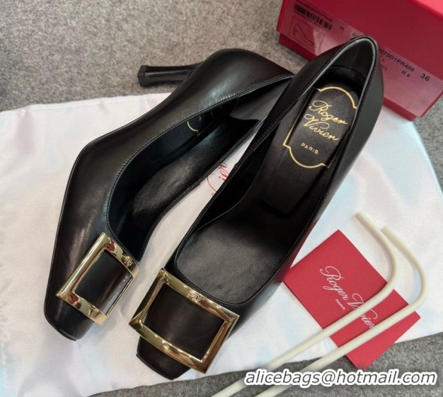 Shop Duplicate Roger Vivier Trompette Pumps 7cm in Calf Leather with Buckle Black 1030081