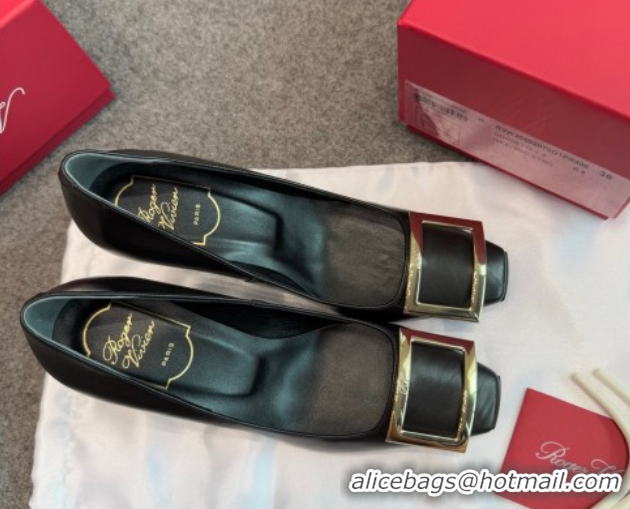 Shop Duplicate Roger Vivier Trompette Pumps 7cm in Calf Leather with Buckle Black 1030081