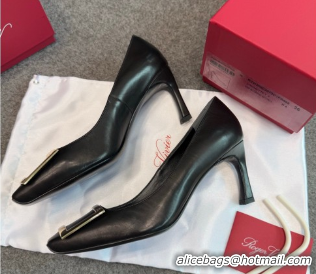 Shop Duplicate Roger Vivier Trompette Pumps 7cm in Calf Leather with Buckle Black 1030081