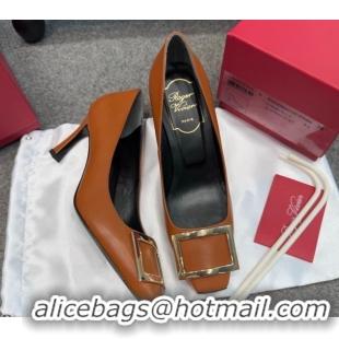 Most Popular Roger Vivier Trompette Pumps 7cm in Calf Leather with Buckle Brown 1030082