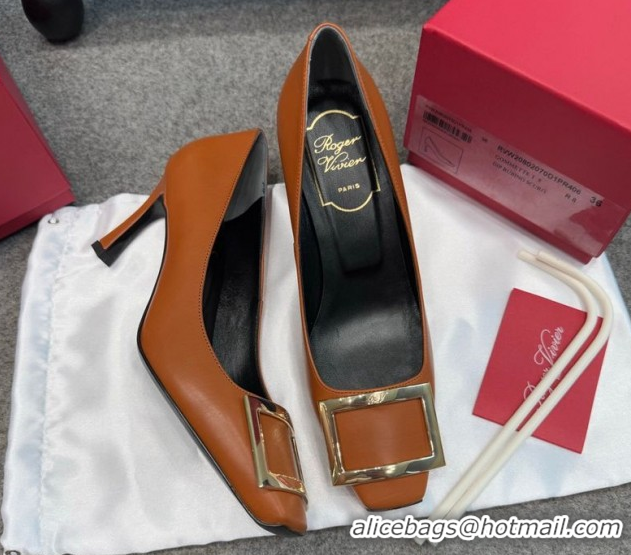 Most Popular Roger Vivier Trompette Pumps 7cm in Calf Leather with Buckle Brown 1030082