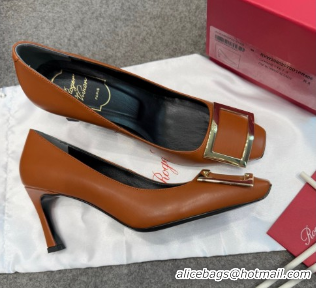 Most Popular Roger Vivier Trompette Pumps 7cm in Calf Leather with Buckle Brown 1030082