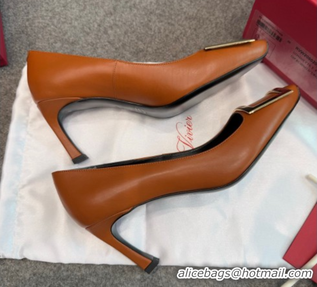 Most Popular Roger Vivier Trompette Pumps 7cm in Calf Leather with Buckle Brown 1030082