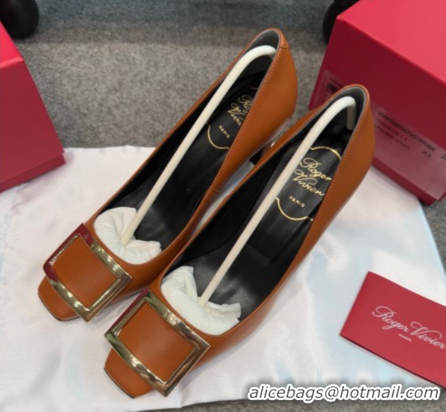 Most Popular Roger Vivier Trompette Pumps 7cm in Calf Leather with Buckle Brown 1030082