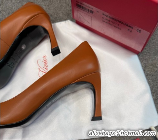 Most Popular Roger Vivier Trompette Pumps 7cm in Calf Leather with Buckle Brown 1030082