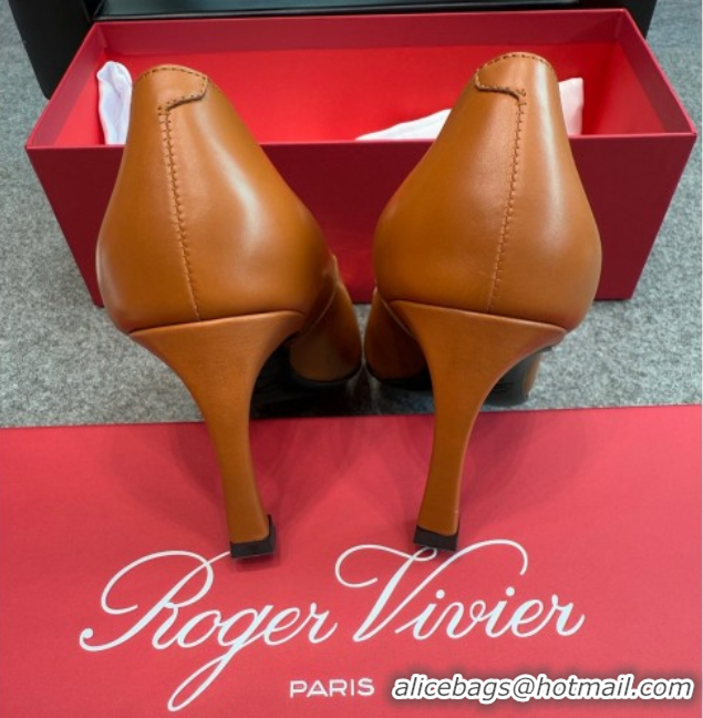 Most Popular Roger Vivier Trompette Pumps 7cm in Calf Leather with Buckle Brown 1030082