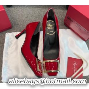 Luxury Discount Roger Vivier Trompette Pumps 7cm in Patent Leather with Buckle Red 1030084