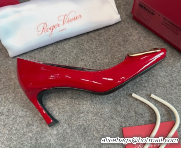 Luxury Discount Roger Vivier Trompette Pumps 7cm in Patent Leather with Buckle Red 1030084