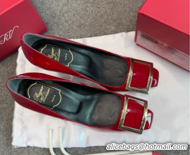 Luxury Discount Roger Vivier Trompette Pumps 7cm in Patent Leather with Buckle Red 1030084