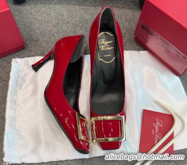 Luxury Discount Roger Vivier Trompette Pumps 7cm in Patent Leather with Buckle Red 1030084
