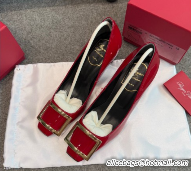 Luxury Discount Roger Vivier Trompette Pumps 7cm in Patent Leather with Buckle Red 1030084
