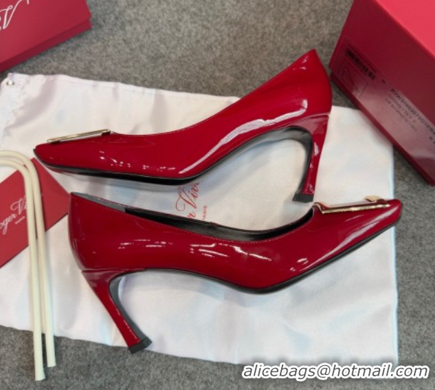 Luxury Discount Roger Vivier Trompette Pumps 7cm in Patent Leather with Buckle Red 1030084
