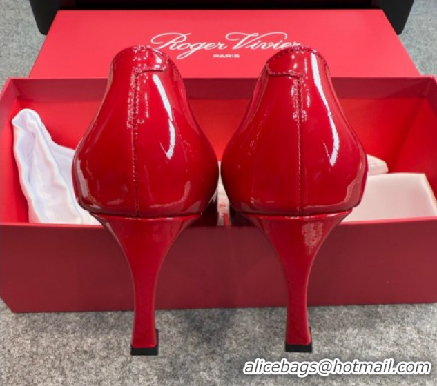 Luxury Discount Roger Vivier Trompette Pumps 7cm in Patent Leather with Buckle Red 1030084