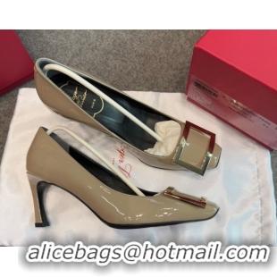 Good Product Roger Vivier Trompette Pumps 7cm in Patent Leather with Buckle Grey 1030085