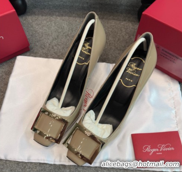 Good Product Roger Vivier Trompette Pumps 7cm in Patent Leather with Buckle Grey 1030085