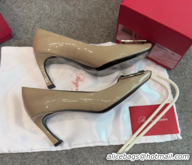 Good Product Roger Vivier Trompette Pumps 7cm in Patent Leather with Buckle Grey 1030085