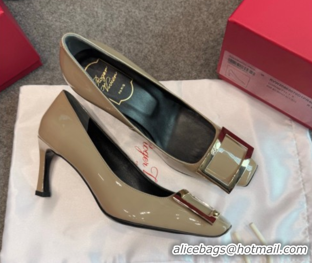 Good Product Roger Vivier Trompette Pumps 7cm in Patent Leather with Buckle Grey 1030085