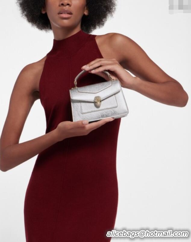 Unique Grade Bvlgari Serpenti Forever Mini Top Handle bag in Calfskin 1030 Silver 2024
