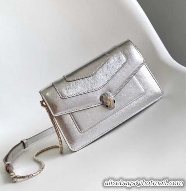 New Design Bvlgari Serpenti Forever Chain Wallet Mini Crossbody bag in Calfskin 1030 Silver 2024