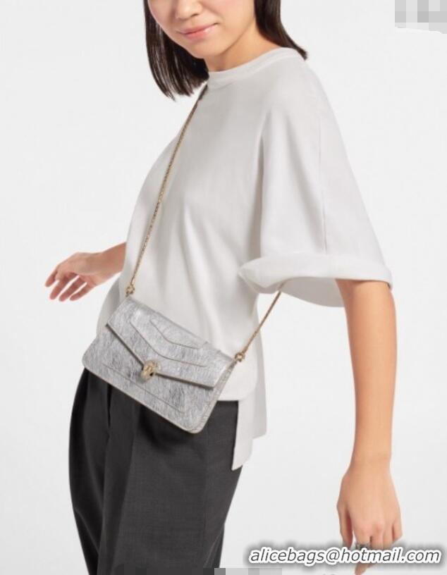 New Design Bvlgari Serpenti Forever Chain Wallet Mini Crossbody bag in Calfskin 1030 Silver 2024