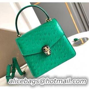 Best Design Bvlgari Serpenti Forever Small Top Handle Bag in Ostrich Pattern Calf Leather 30021 Green 2024