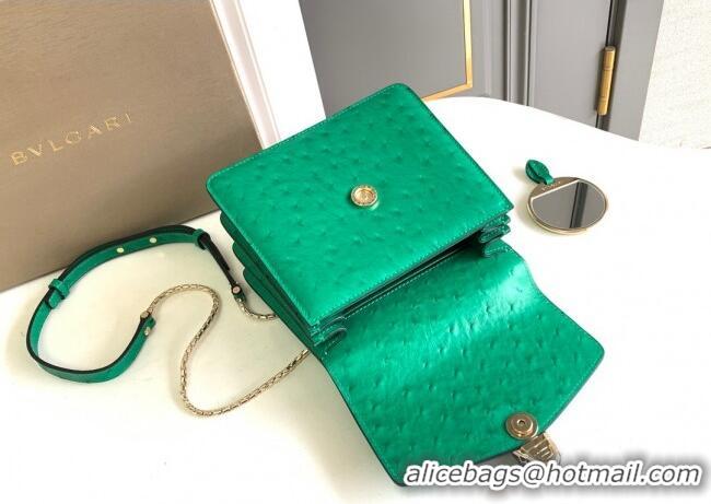 Best Design Bvlgari Serpenti Forever Small Top Handle Bag in Ostrich Pattern Calf Leather 30021 Green 2024