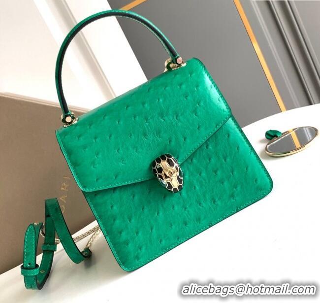 Best Design Bvlgari Serpenti Forever Small Top Handle Bag in Ostrich Pattern Calf Leather 30021 Green 2024