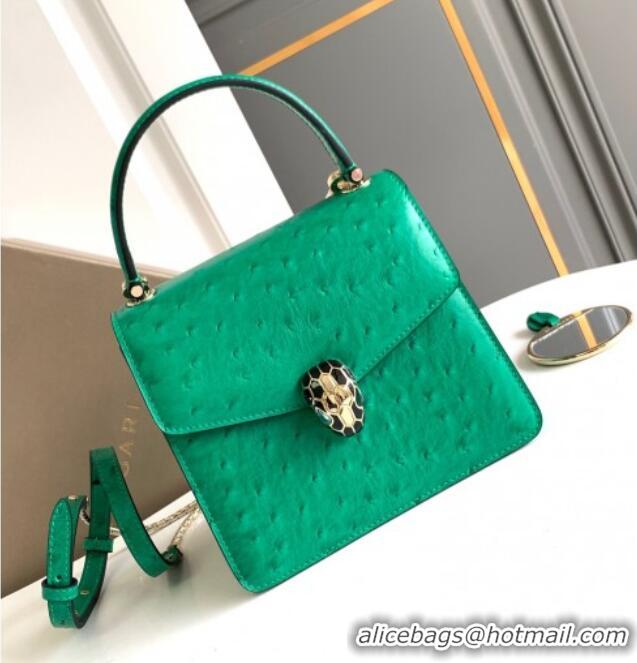 Best Design Bvlgari Serpenti Forever Small Top Handle Bag in Ostrich Pattern Calf Leather 30021 Green 2024