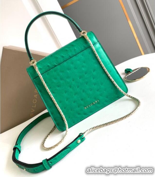 Best Design Bvlgari Serpenti Forever Small Top Handle Bag in Ostrich Pattern Calf Leather 30021 Green 2024