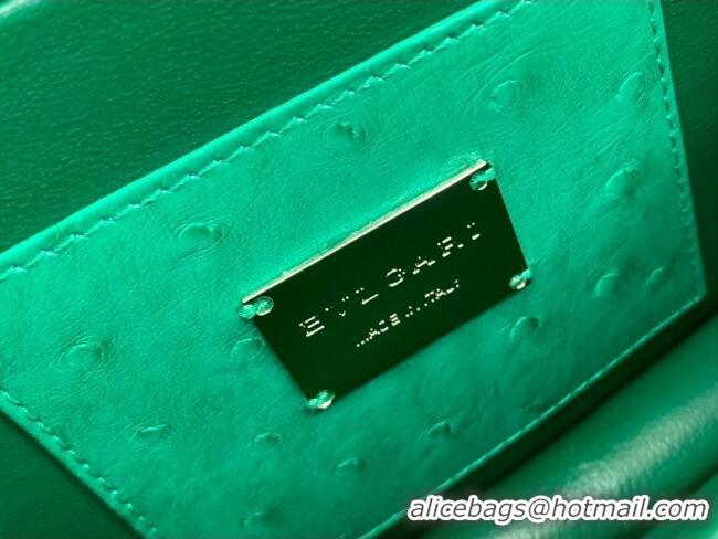 Best Design Bvlgari Serpenti Forever Small Top Handle Bag in Ostrich Pattern Calf Leather 30021 Green 2024
