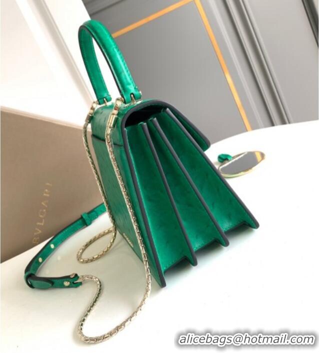 Best Design Bvlgari Serpenti Forever Small Top Handle Bag in Ostrich Pattern Calf Leather 30021 Green 2024