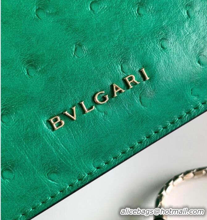 Best Design Bvlgari Serpenti Forever Small Top Handle Bag in Ostrich Pattern Calf Leather 30021 Green 2024