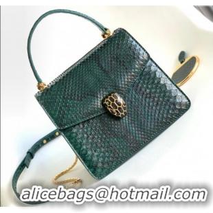 Buy Discount Bvlgari Serpenti Forever Small Top Handle Bag in Shiny Python Karung Skin 30022 Green 2024