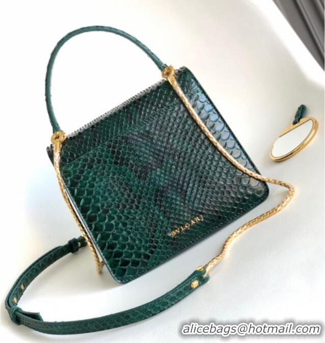 Buy Discount Bvlgari Serpenti Forever Small Top Handle Bag in Shiny Python Karung Skin 30022 Green 2024