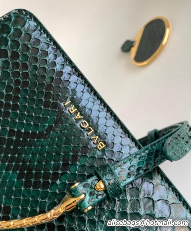 Buy Discount Bvlgari Serpenti Forever Small Top Handle Bag in Shiny Python Karung Skin 30022 Green 2024