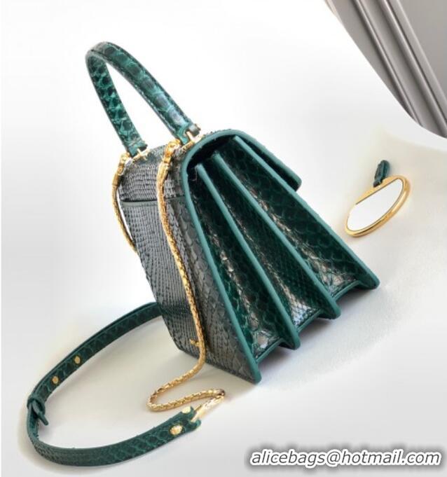 Buy Discount Bvlgari Serpenti Forever Small Top Handle Bag in Shiny Python Karung Skin 30022 Green 2024