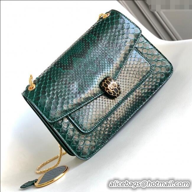 Promotional Bvlgari Serpenti Forever Medium Shoulder Bag in Shiny Python Karung Skin 30023 Green 2024