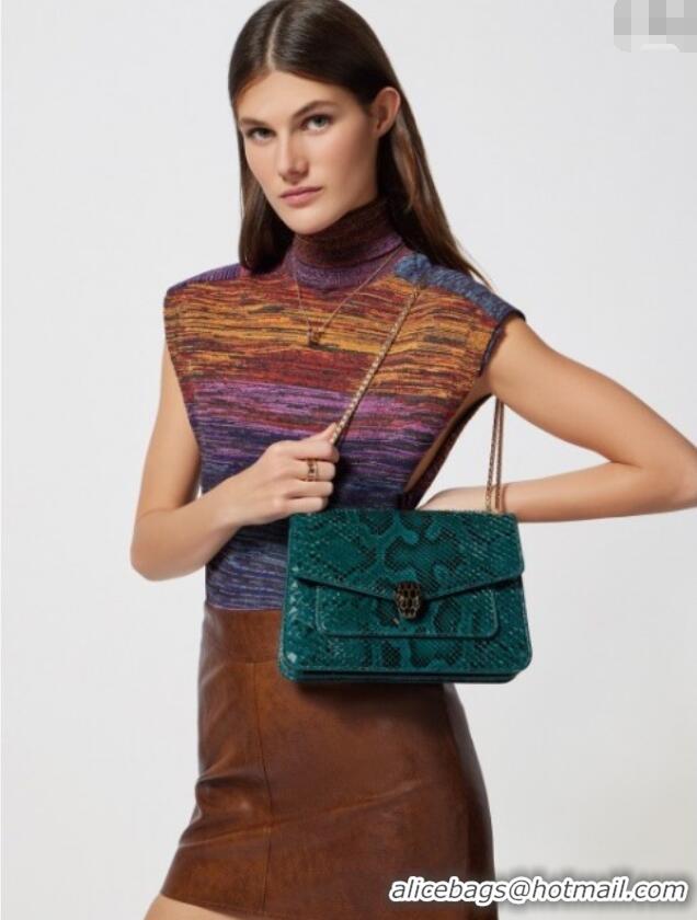 Promotional Bvlgari Serpenti Forever Medium Shoulder Bag in Shiny Python Karung Skin 30023 Green 2024