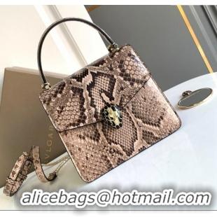 Best Quality Bvlgari Serpenti Forever Small Top Handle Bag in Shiny Python Karung Skin 30024 Grey 2024