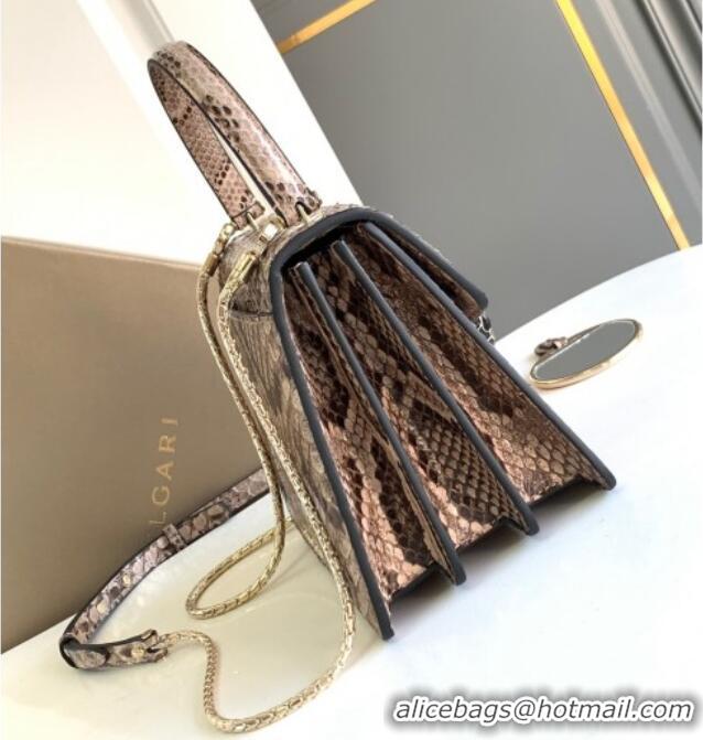 Best Quality Bvlgari Serpenti Forever Small Top Handle Bag in Shiny Python Karung Skin 30024 Grey 2024